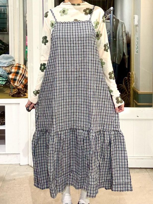 泡泡布格子吊帶背心裙 