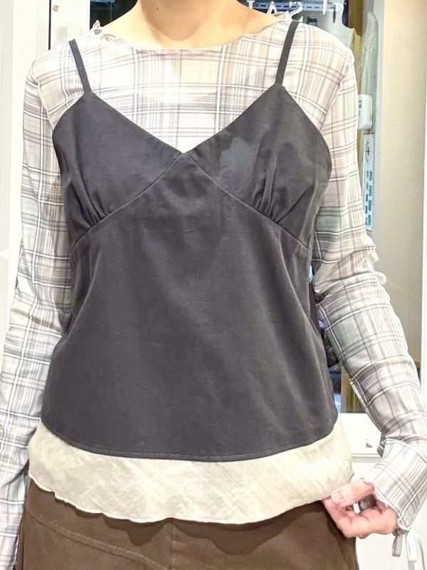 下擺透膚紗拼接吊帶背心 