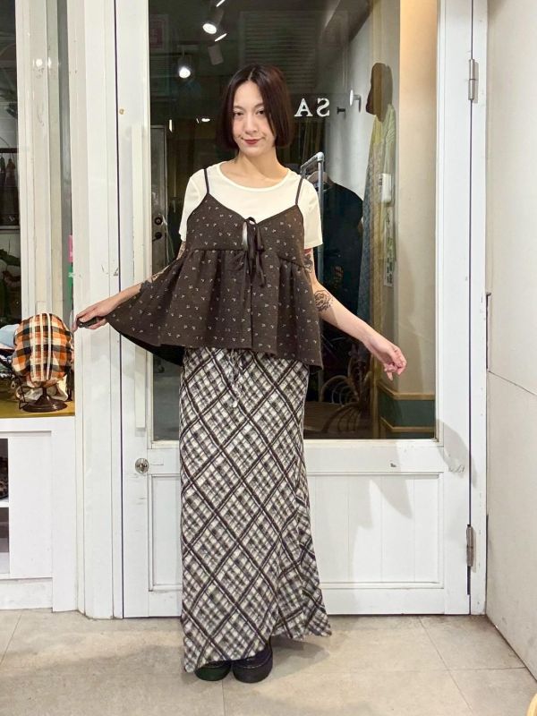 咖啡色前綁帶毛呢吊帶背心 