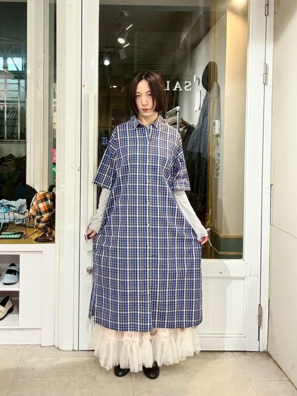 格子襯衫洋裝 