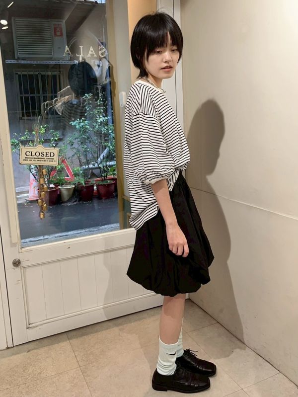 鬆緊腰雙口袋氣球泡泡短裙 