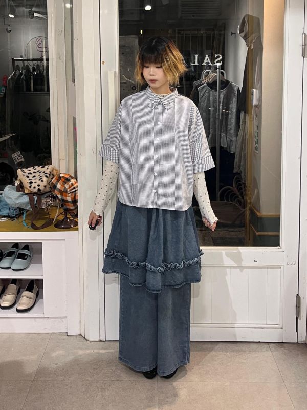 花紋蝴蝶結造型領無肩線襯衫 