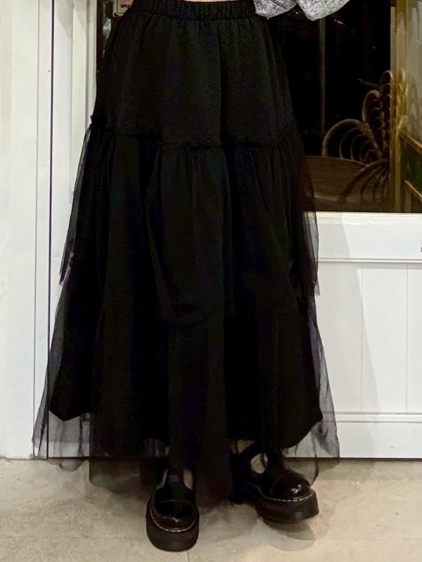 伸縮腰小花布雙層紗蛋糕裙 