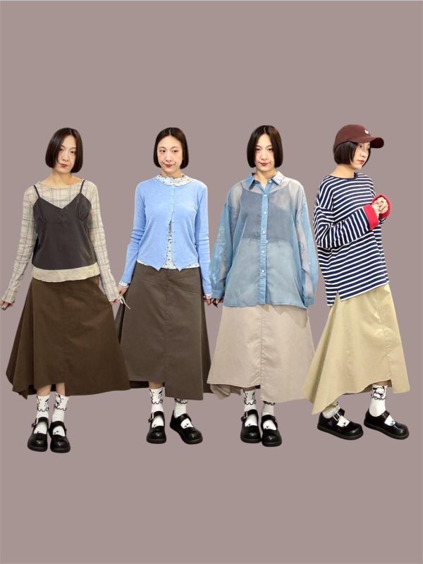 不規則拼接A字裙 