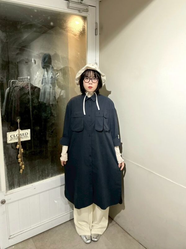 工裝風布標手袖胸口袋長袖洋裝 