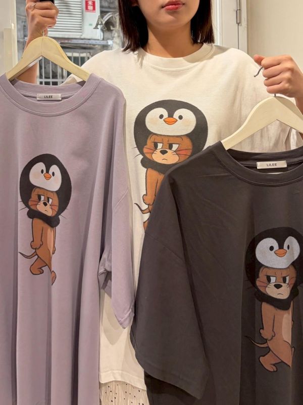 企鵝頭套傑利鼠oversized tee 