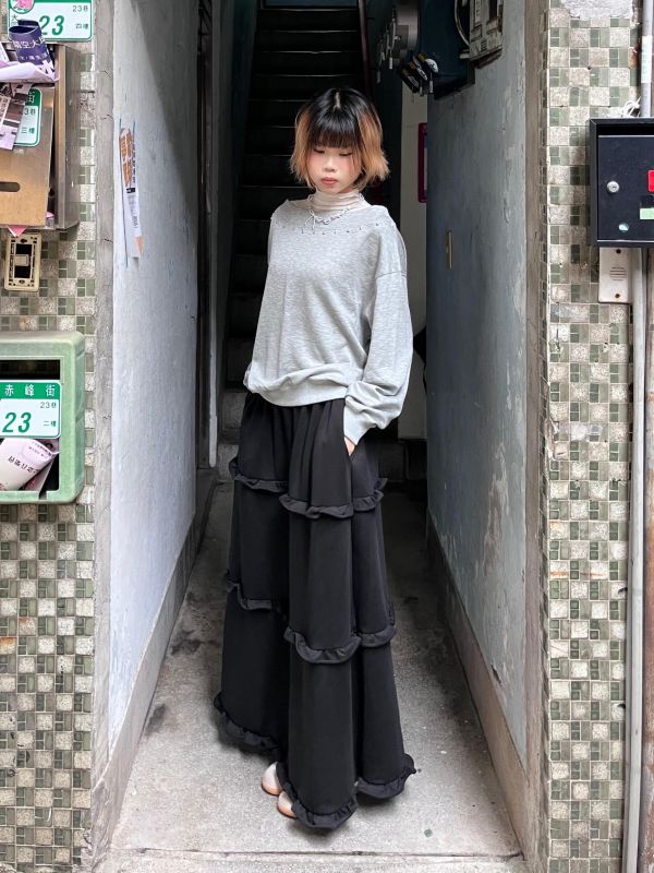 棉質滑面木耳花邊長裙 