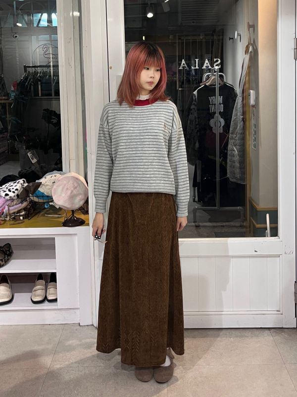 狗狗刺繡條紋針織長袖毛衣 