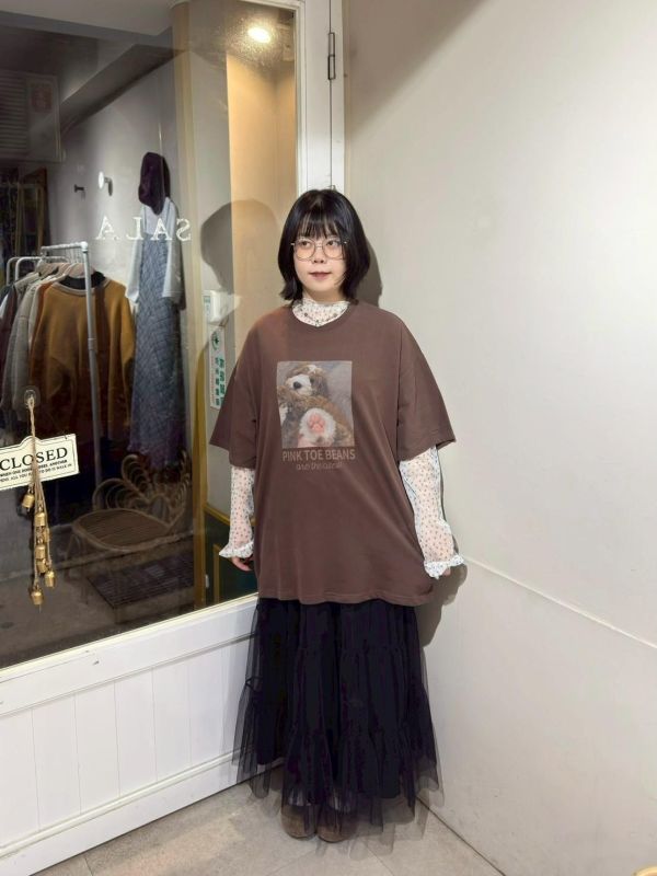 狗狗腳掌字母落肩tee 