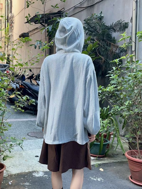 連帽針織寶寶藍拉鍊外套 