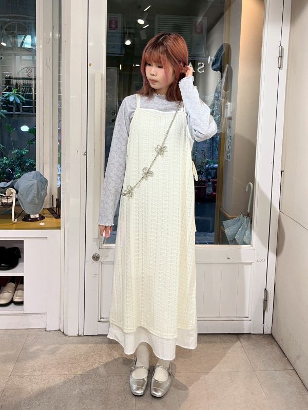 可調節側綁帶雙層蕾絲吊帶罩衫 