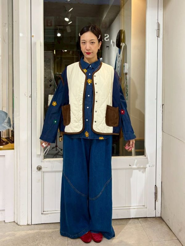 橫縫拼接燈芯絨口袋背心 