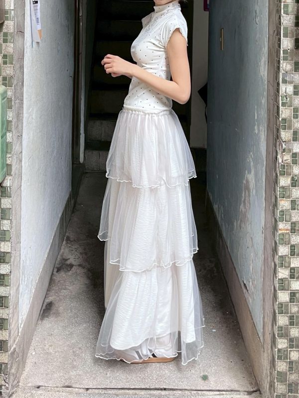 棉質柔軟明線滾邊紗裙 