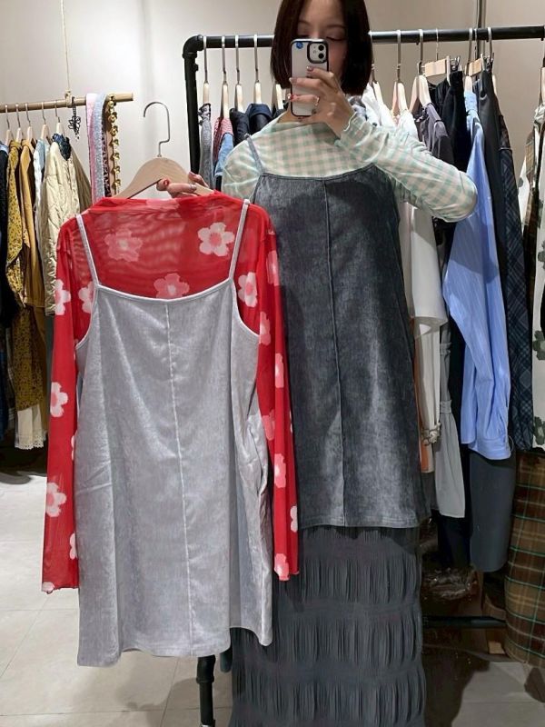 絨布吊帶背心洋裝 