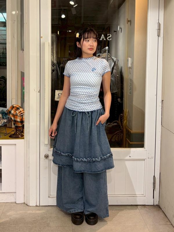 藍格愛心櫻桃抓皺收腰上衣 