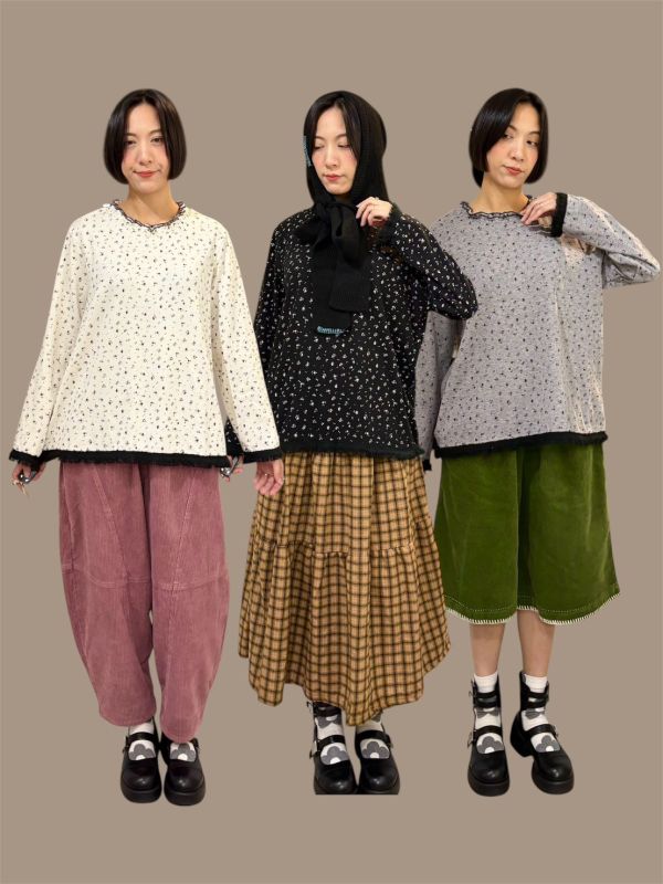 抽鬚滾邊小碎花上衣 