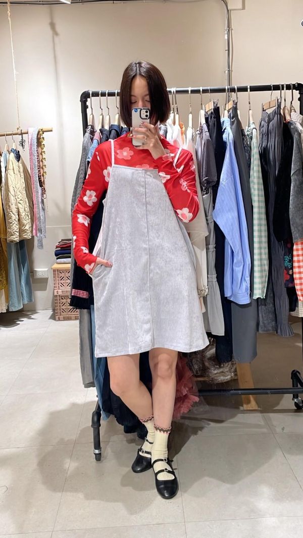 絨布吊帶背心洋裝 