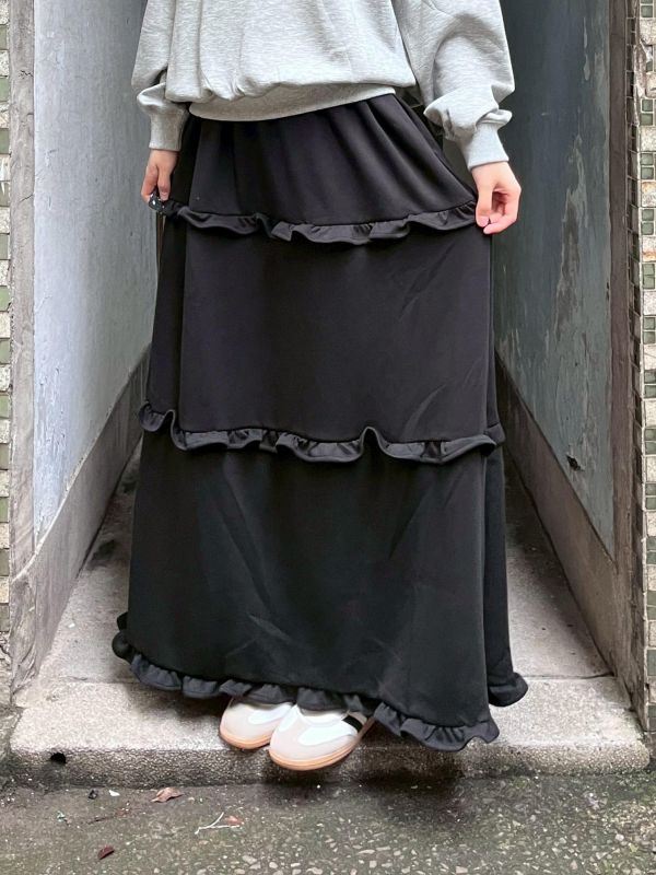 棉質滑面木耳花邊長裙 