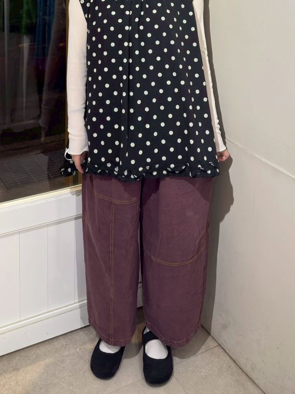 寬版直筒橘車線鬆緊腰長褲 