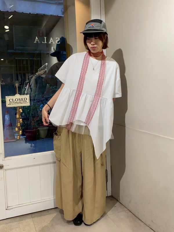 個性皮帶雙層口袋寬鬆長褲 