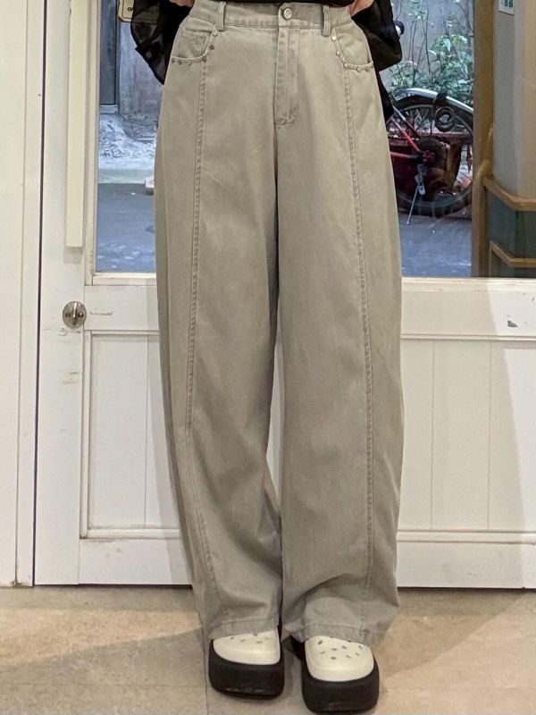 卯釘設計中線後伸縮腰直筒褲 