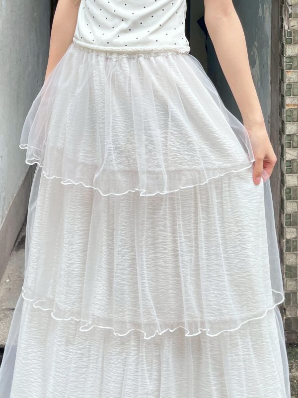 棉質柔軟明線滾邊紗裙 