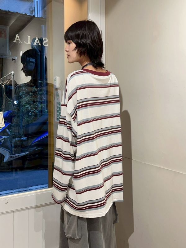 條紋oversize長袖T 