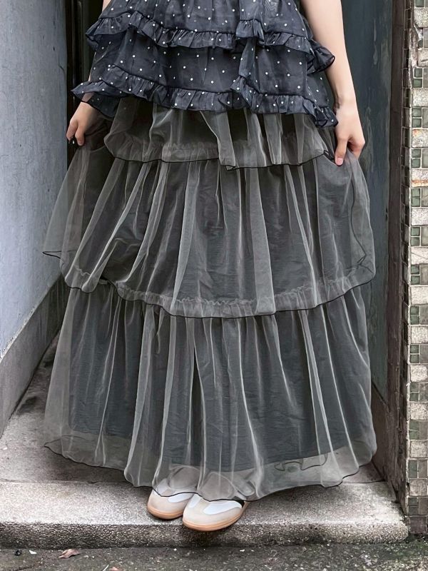 棉質柔軟明線滾邊紗裙 