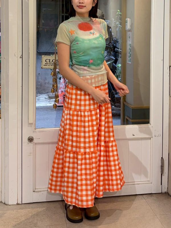 橘子格紋蛋糕裙 