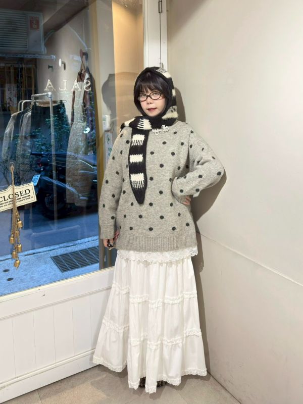 薄絨布蛋糕滾邊長裙 