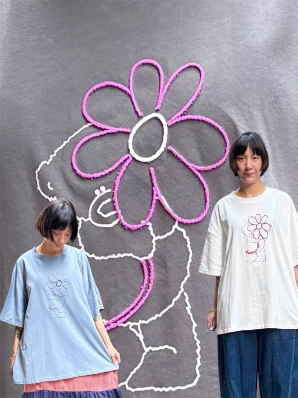 熊與立體花tee 