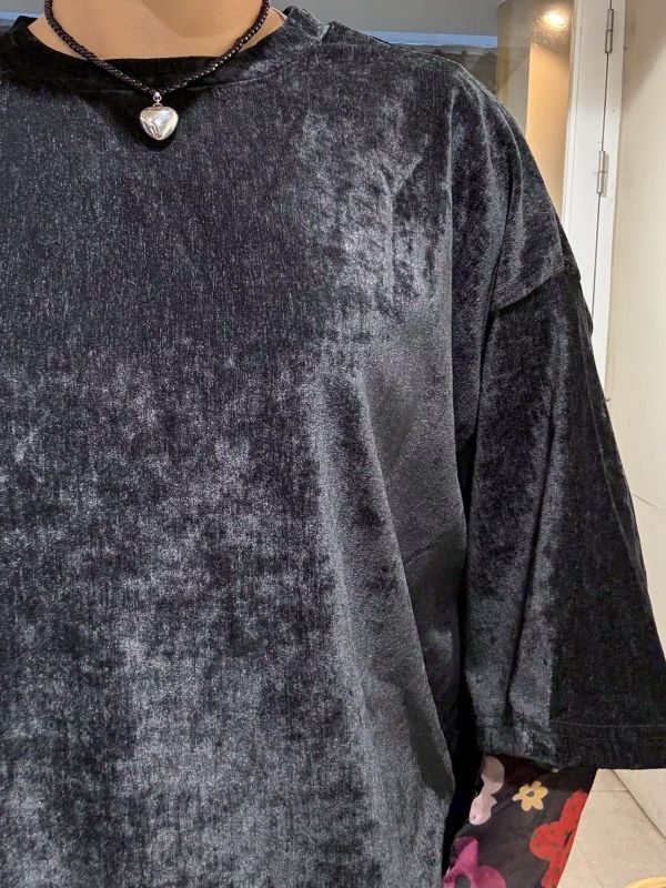 素色絨布落肩短袖Tee 