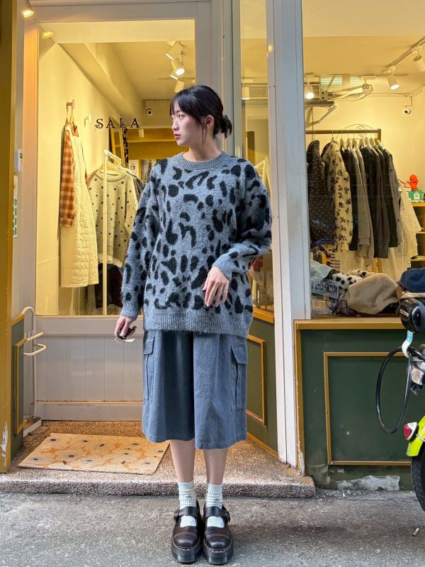 馬海毛豹紋圓領毛衣 