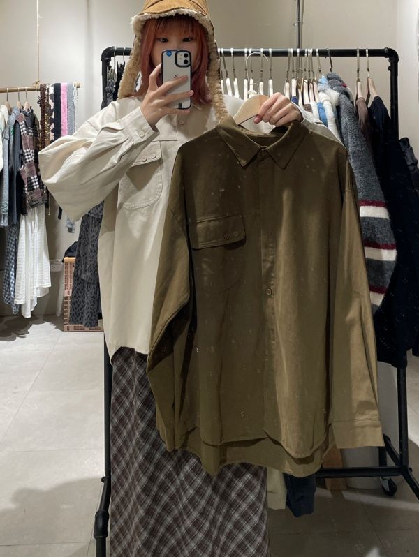 翻領排扣口袋襯衫 