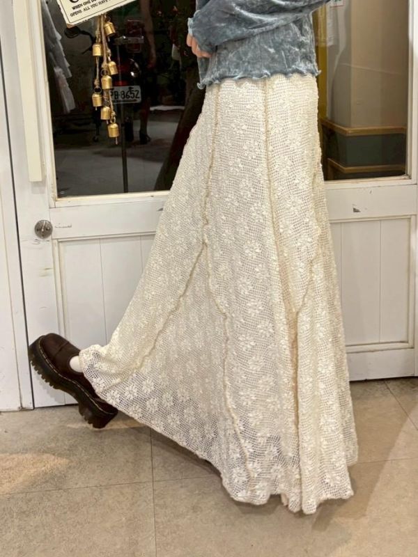 不規則縫線彈性長裙 