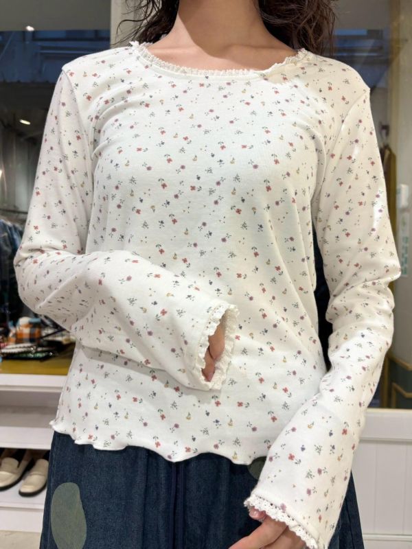 彩色小碎花蕾絲滾邊上衣 