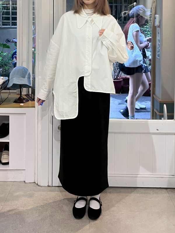 燈芯絨後開衩直筒長裙 