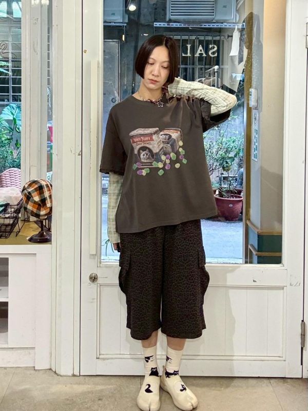 木耳拼接袖口貓狗印花圖tee 