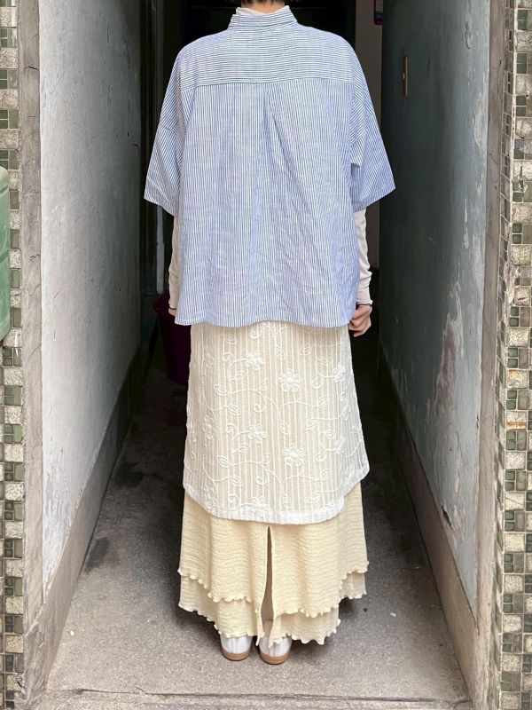 短版口袋條紋短袖襯衫 