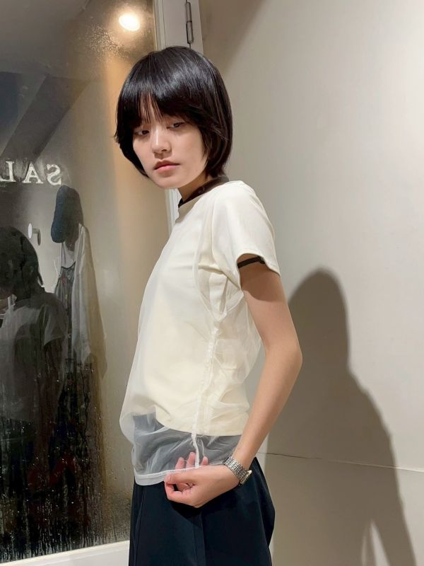 兩件式背心紗腰抓皺+素色短T 