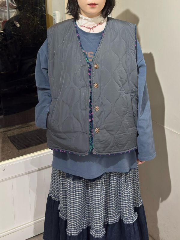 雙面穿絎縫鋪棉x圖騰QQ毛背心 