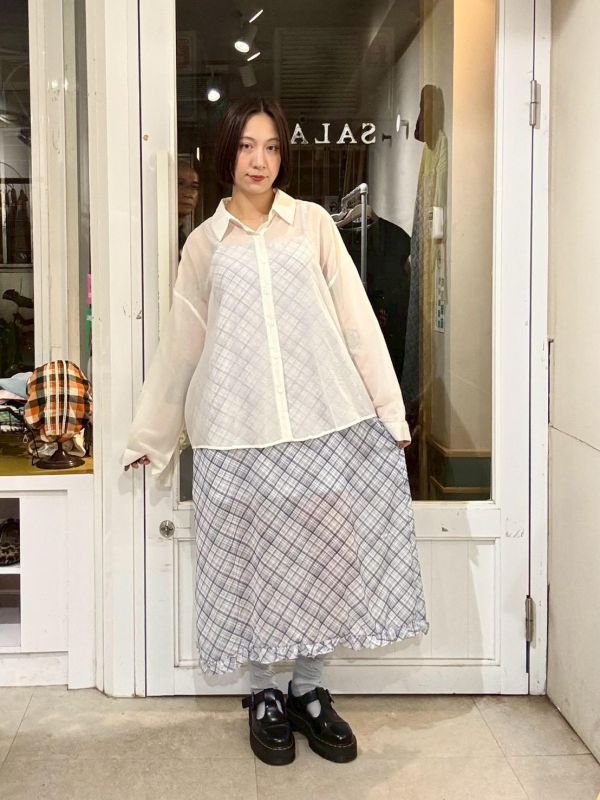 微透膚落肩後綁帶襯衫 