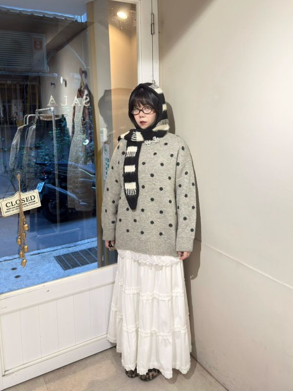 薄絨布蛋糕滾邊長裙 