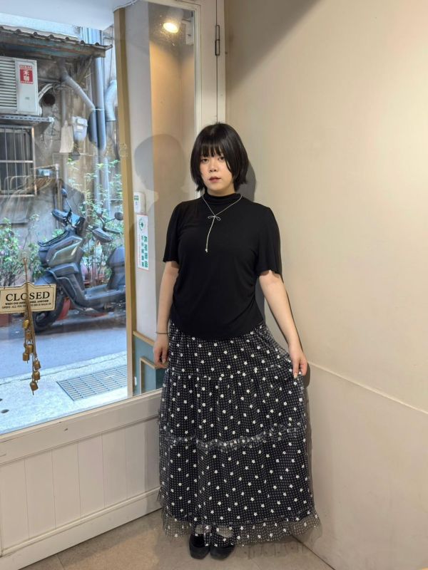 亮粉小花格紋荷葉鬆緊腰紗裙 