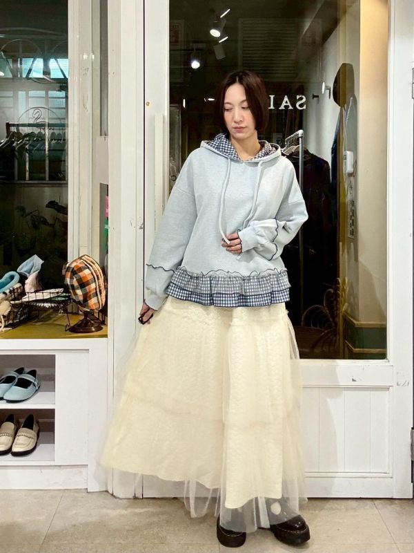 伸縮腰小花布雙層紗蛋糕裙 