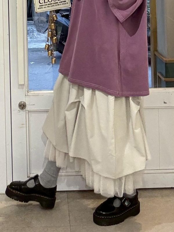 不規則抓皺內層紗裙 