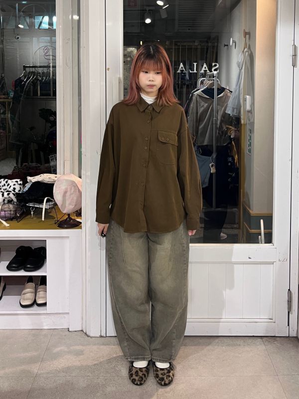 翻領排扣口袋襯衫 