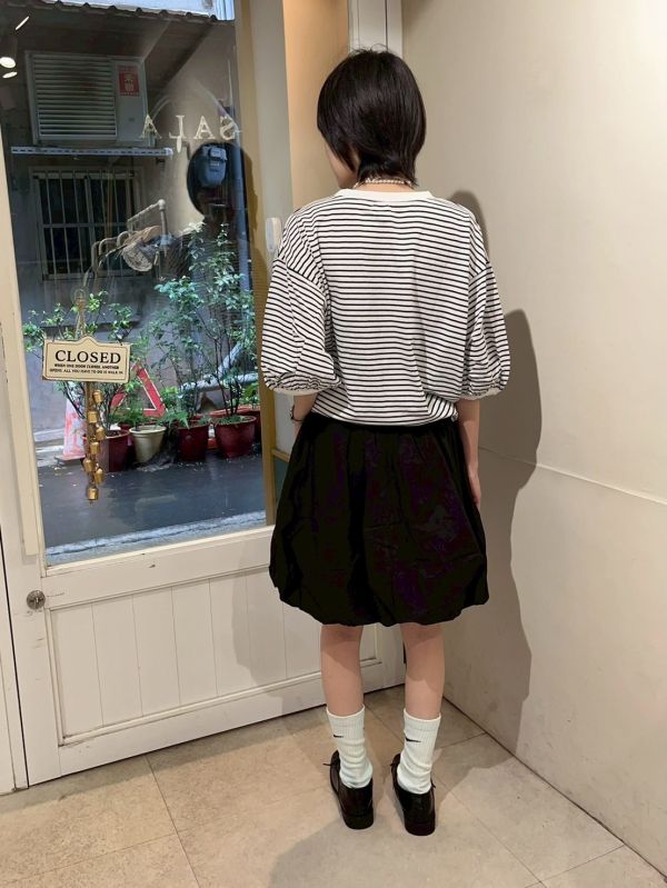 鬆緊腰雙口袋氣球泡泡短裙 