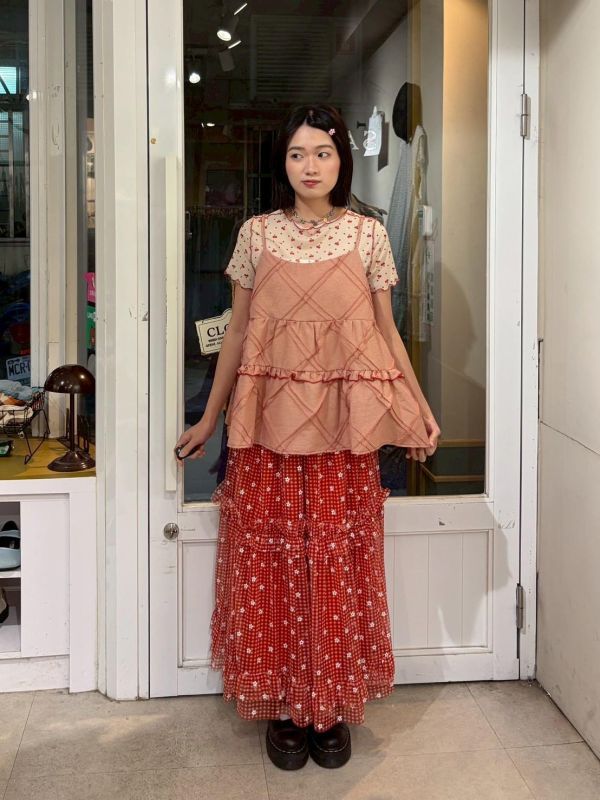 立體縫線造型背後綁帶細肩帶背心 