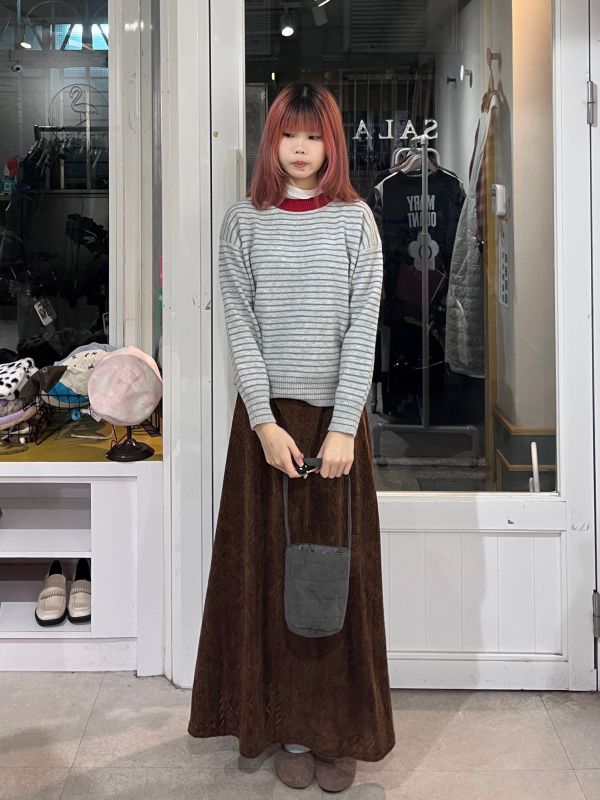 狗狗刺繡條紋針織長袖毛衣 